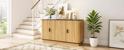 Sideboard 4-türig, vertikale Riffelung, Holzoptik, Schrank für Wohnzimmer, Flur, Esszimmer, Stauraum