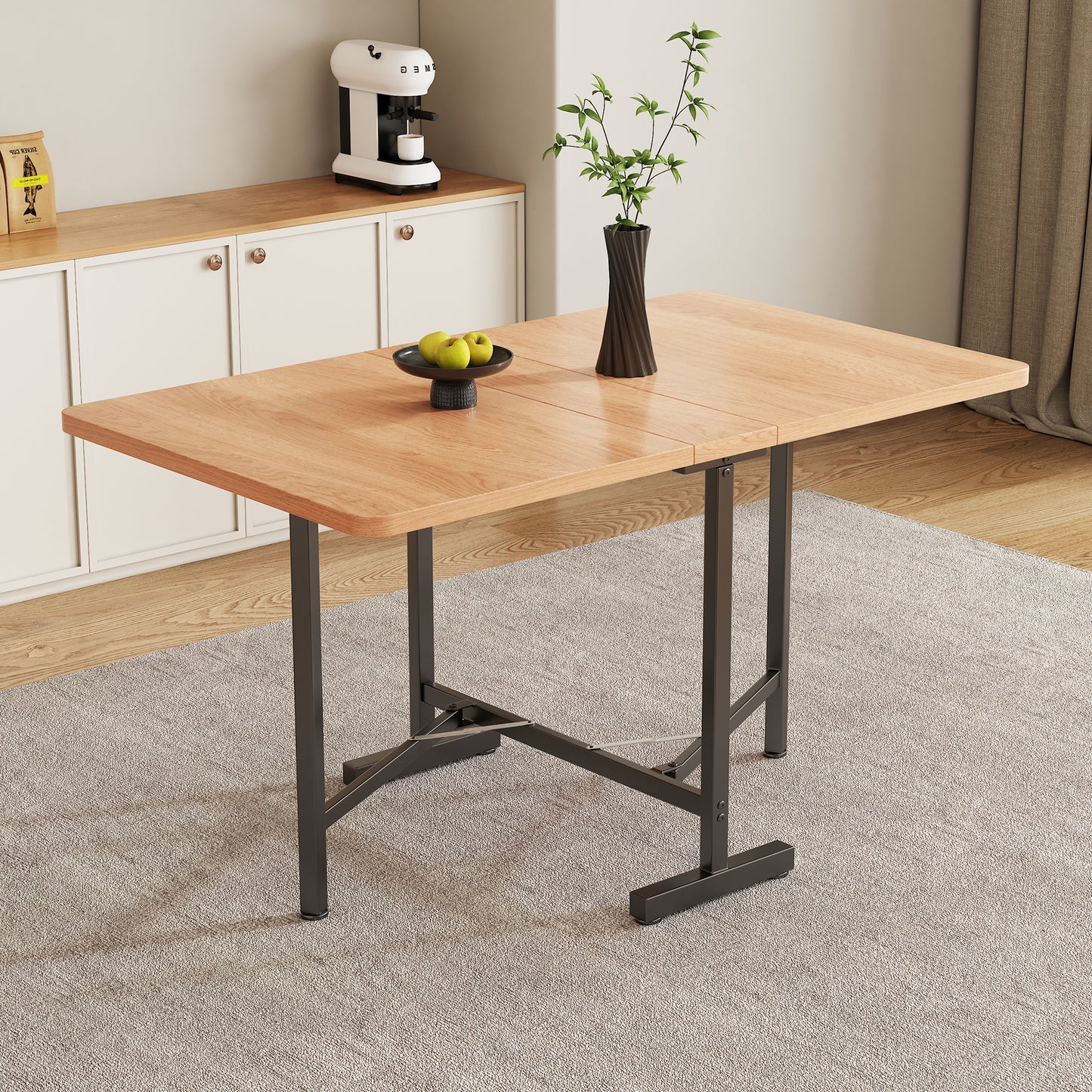 Gigab2b original image - Eleganter moderner minimalistischer Esstisch in Naturarbe – Ausziehbarer Esstisch 120 cm x 80 cm, faltbar und gelagert Tisch, moderner minimalistischer Stil, hochfeste Legierungsstütze