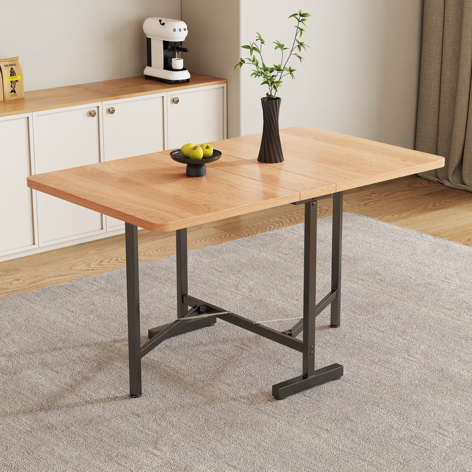 Gigab2b original image - Eleganter moderner minimalistischer Esstisch in Naturarbe – Ausziehbarer Esstisch 120 cm x 80 cm, faltbar und gelagert Tisch, moderner minimalistischer Stil, hochfeste Legierungsstütze