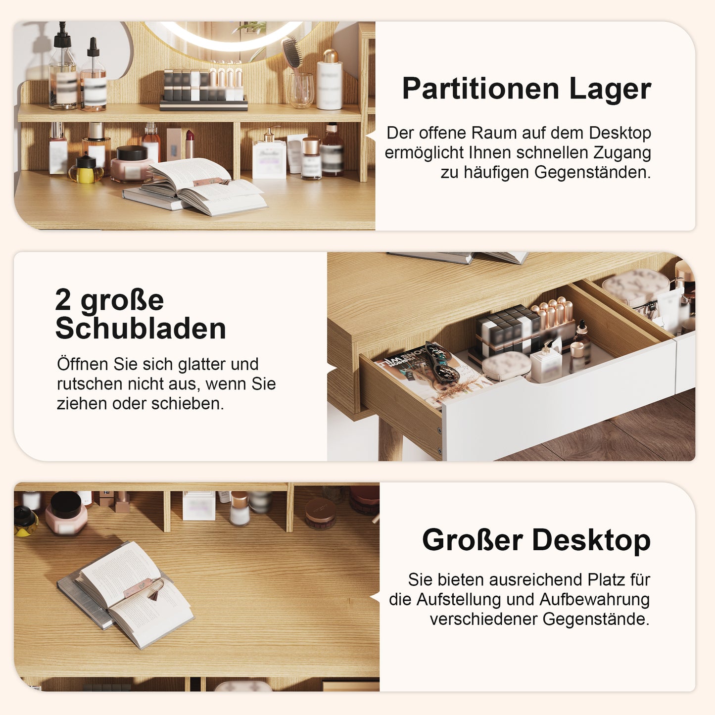 LED Vanity Mirror with Lighting and Cushion Stool