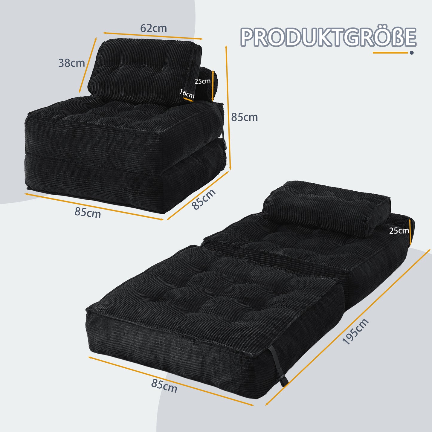 Foldable 2-in-1 Floor Sofa with Adjustable Backrest