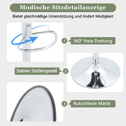 Verstellbares Barhocker-Set (2er-Set), moderne gepolsterte Barhocker mit Armlehnen, um 360° drehbar, höhenverstellbar, geeignet für die Bar zu Hause und für Restaurants