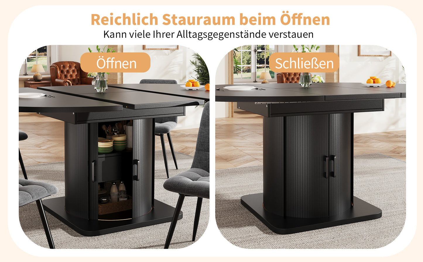 Esstisch ausziehbar, Esszimmertisch, Kuchentisch, Runder Esstisch, ausziehbar zu oval, 118-158 cm, Platz fur