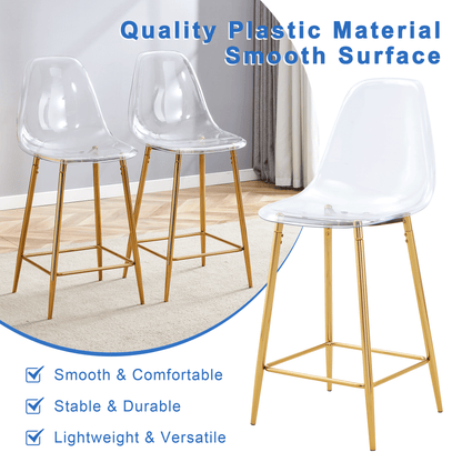 Transparente Barhocker Set, 2er Pack, mit Metallgestell in Silber/Gold/Schwarz, Moderne Design-Stühle für Küche, Bar oder Esszimmer (Nur Stühle, ohne Tisch)