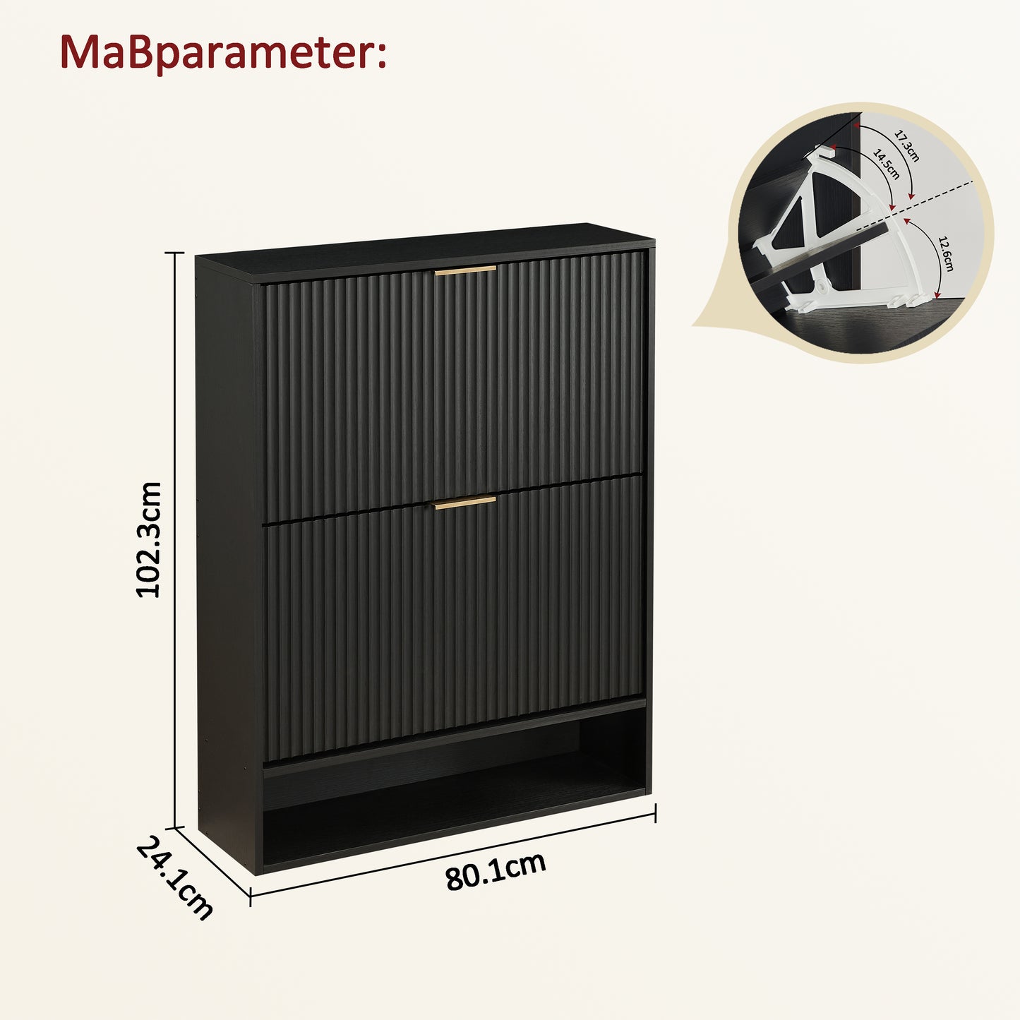 80 x 24 cm Schuhschrank mit Nutfront – Höhenverstellbar mit Kippschutz und Dekotisch für den Flur, in Schwarz