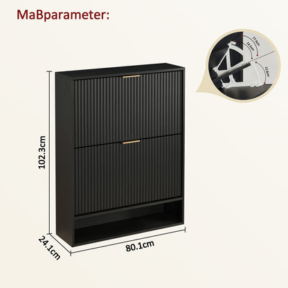 80 x 24 cm Schuhschrank mit Nutfront – Höhenverstellbar mit Kippschutz und Dekotisch für den Flur, in Schwarz
