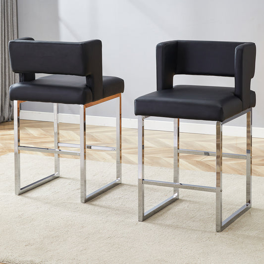 2 Satz schwarzer Barstuhl im nordischen Stil, quadratisches Design, silberne Metallbeine, leichtes und komfortables Set. Erfüllen Sie Ihre vielfältigen Bedürfnisse an Produkten.