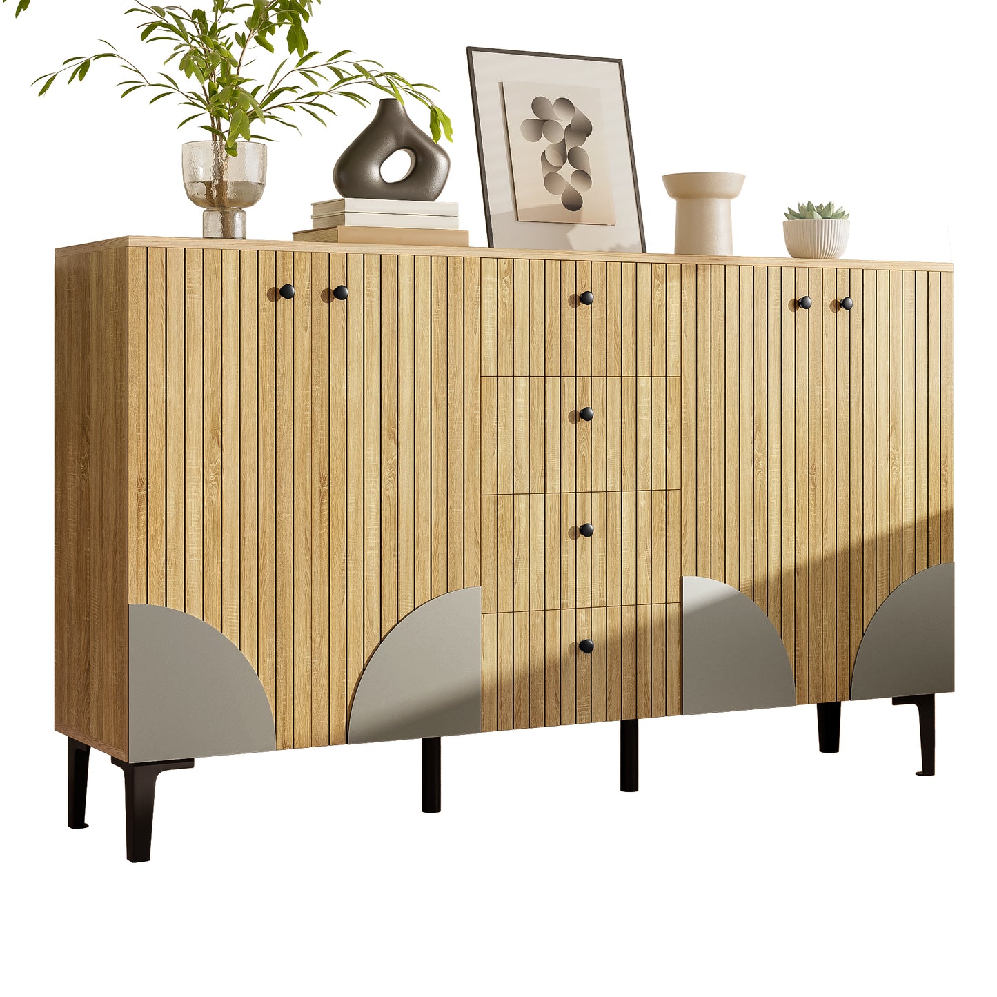 Gigab2b original image - Moderner Aufbewahrungsschrank aus Holz mit 4 Türen und 4 Schubladen, minimalistisches Design, ideal für Wohnzimmer, Esszimmer oder Flur, 160x36x94 cm