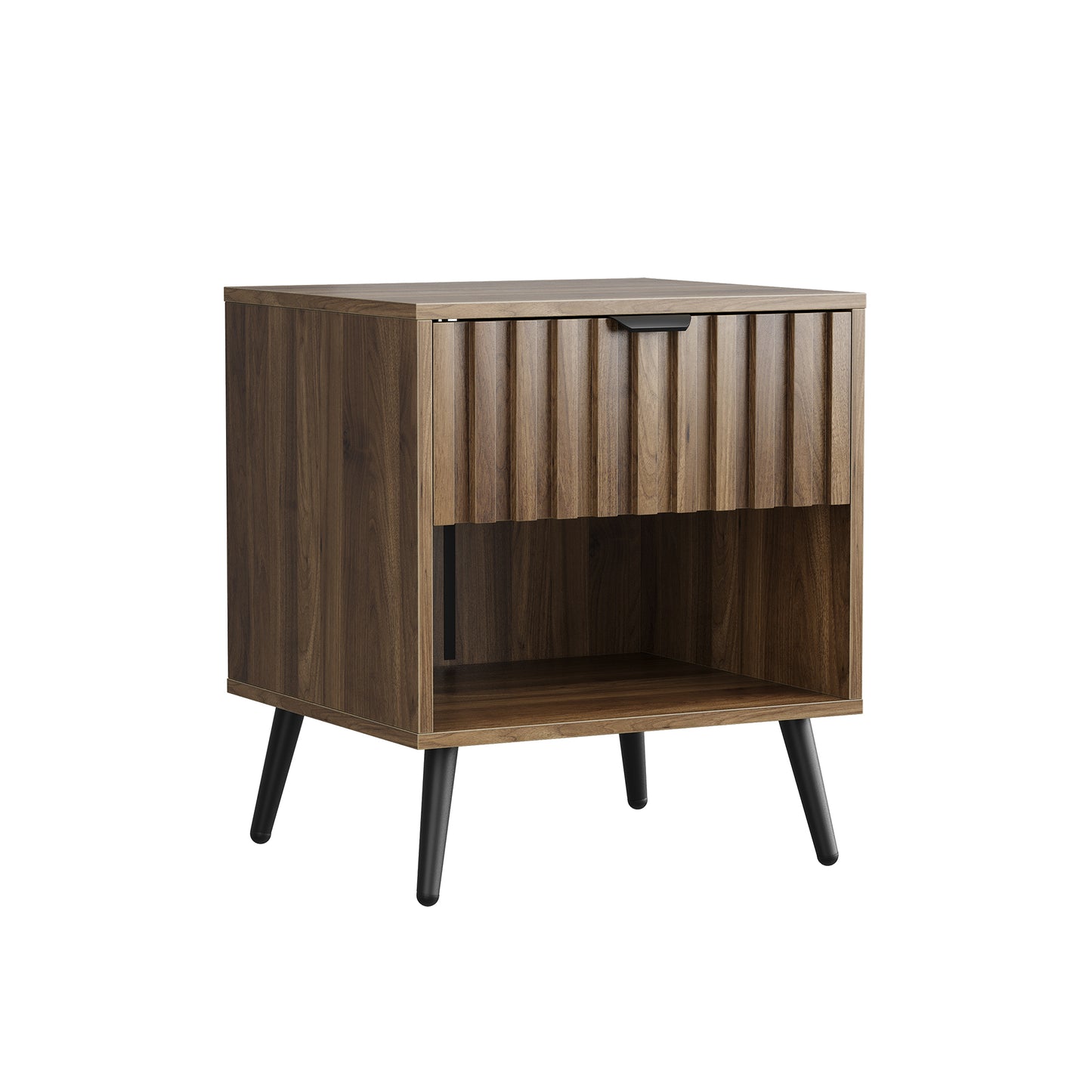 Moderner Nachttisch mit integrierter Schublade. Geeignet für Schlafzimmer, Flur, Wohnzimmer und Kinderzimmer. Farbe: Walnuss. Maße: 45 x 40 x 53 cm. 1 Stück.