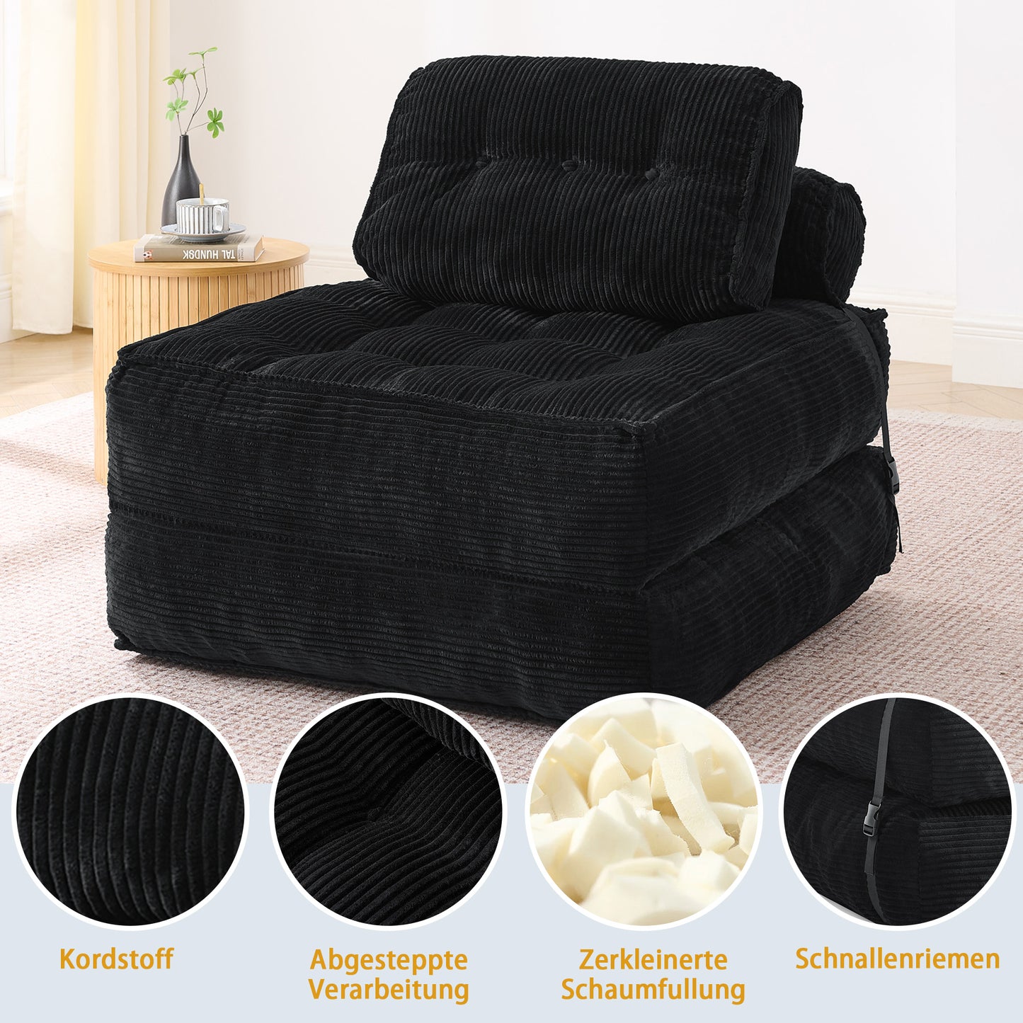 Foldable 2-in-1 Floor Sofa with Adjustable Backrest