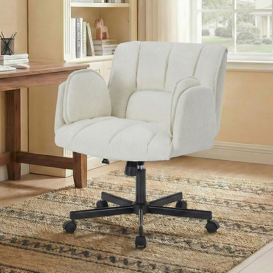 Gigab2b original image - Home office chair, swivel chair, desk chair with casters, rotatable office chair with foldable armrests, load capacity 150kg, height adjustable, beige