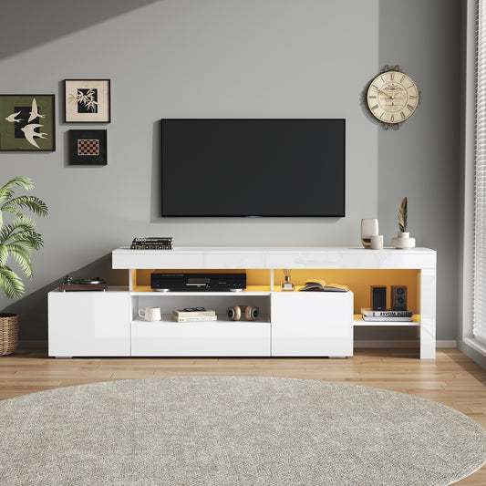 192*37*53cm TV schrank mit 3 schränke ,TV stand und Fernsehschrank Mit LED,Hochglanz Lowboard und Fernsehtisch,TV-Board und TV-Kommode Geeignet für Fernseher um 85 Zoll, Weiß