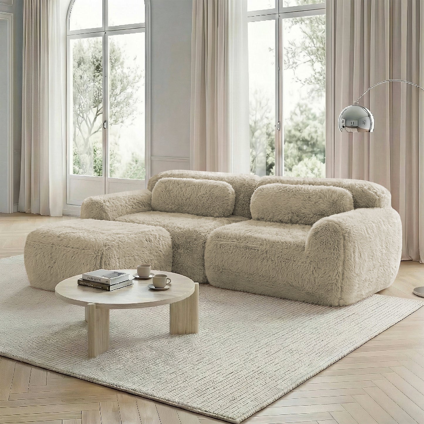 Gigab2b original image - L-förmiges 2-Sitzer Sofa, weicher Plüschstoff, modular, frei kombinierbar, mit Kissen. Weich, hochelastischer Schaumstoff, keine Montage erforderlich, geeignet für kleine Wohnzimmer und Räume,Hellkhak