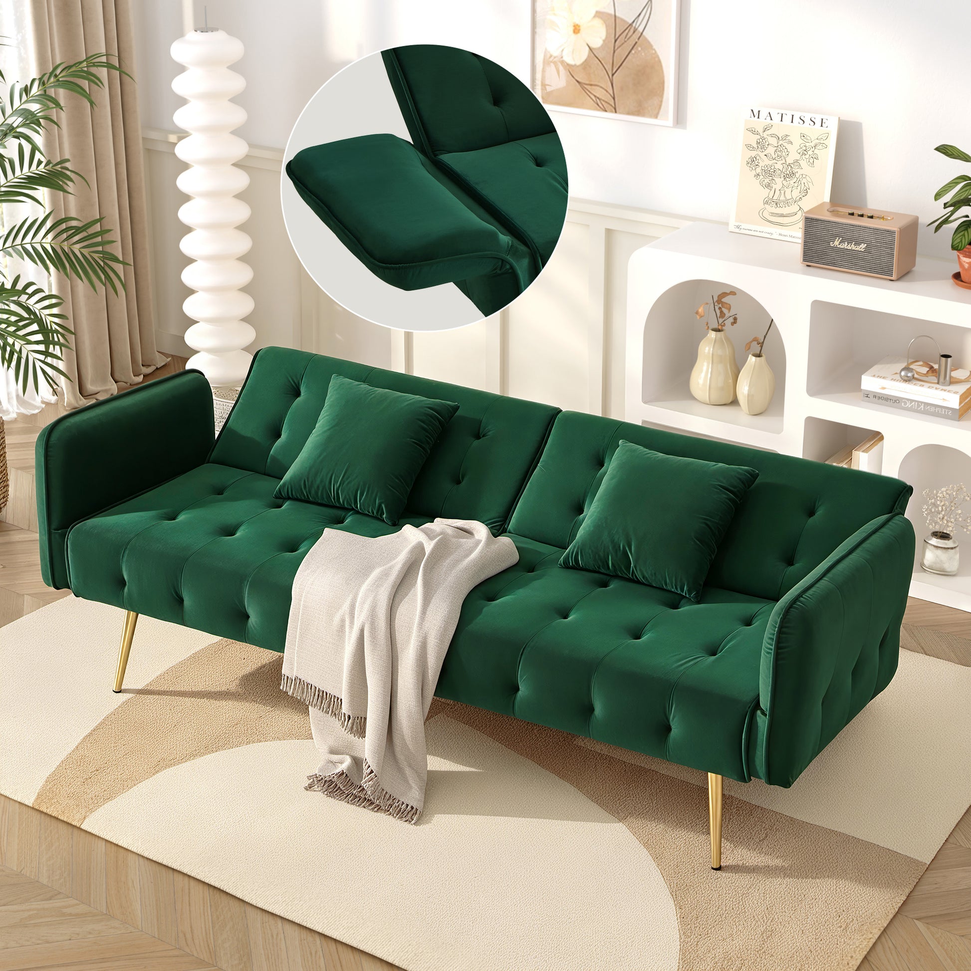 Gigab2b original image - Zweisitzer-Multifunktions-Sofabett mit Bettfunktion, verstellbarer Rückenlehne + mehrstelligen Armlehnen. Modernes Faltsofabett für Wohnzimmer - Veloursbezug. Großzügiger Schlafbereich