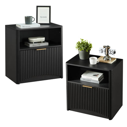 Space-Saving Nightstand with Open Drawer and Gold Handles