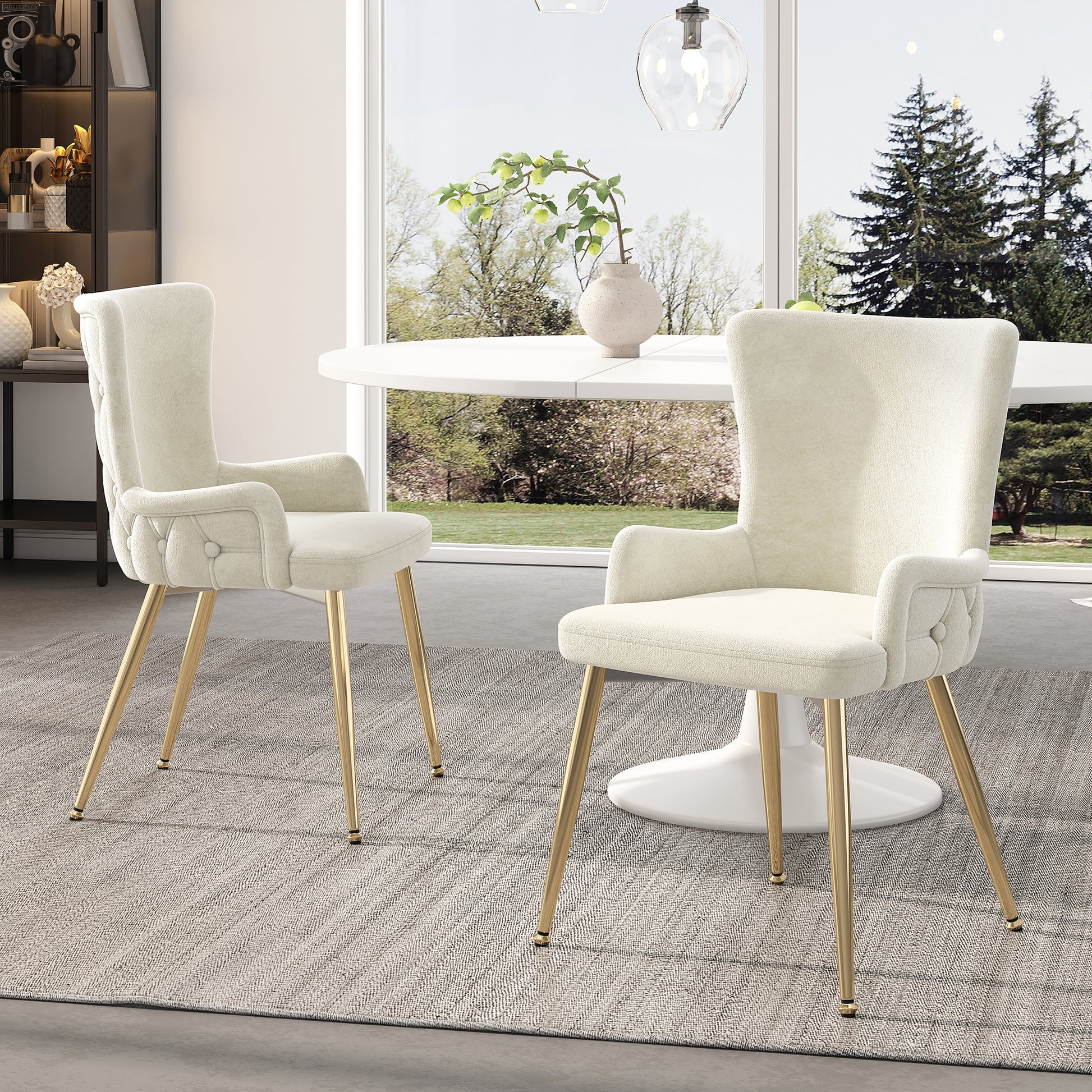 Gigab2b original image - Samt-Esszimmerstuhl, 2er-Set, luxuriöser Wohnzimmer-Schlafzimmer-Loungesessel mit vier goldfarbenen Metallstützbeinen, Beige[OLD SKU:N634P184684A]