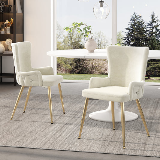 Gigab2b original image - Samt-Esszimmerstuhl, 2er-Set, luxuriöser Wohnzimmer-Schlafzimmer-Loungesessel mit vier goldfarbenen Metallstützbeinen, Beige[OLD SKU:N634P184684A]