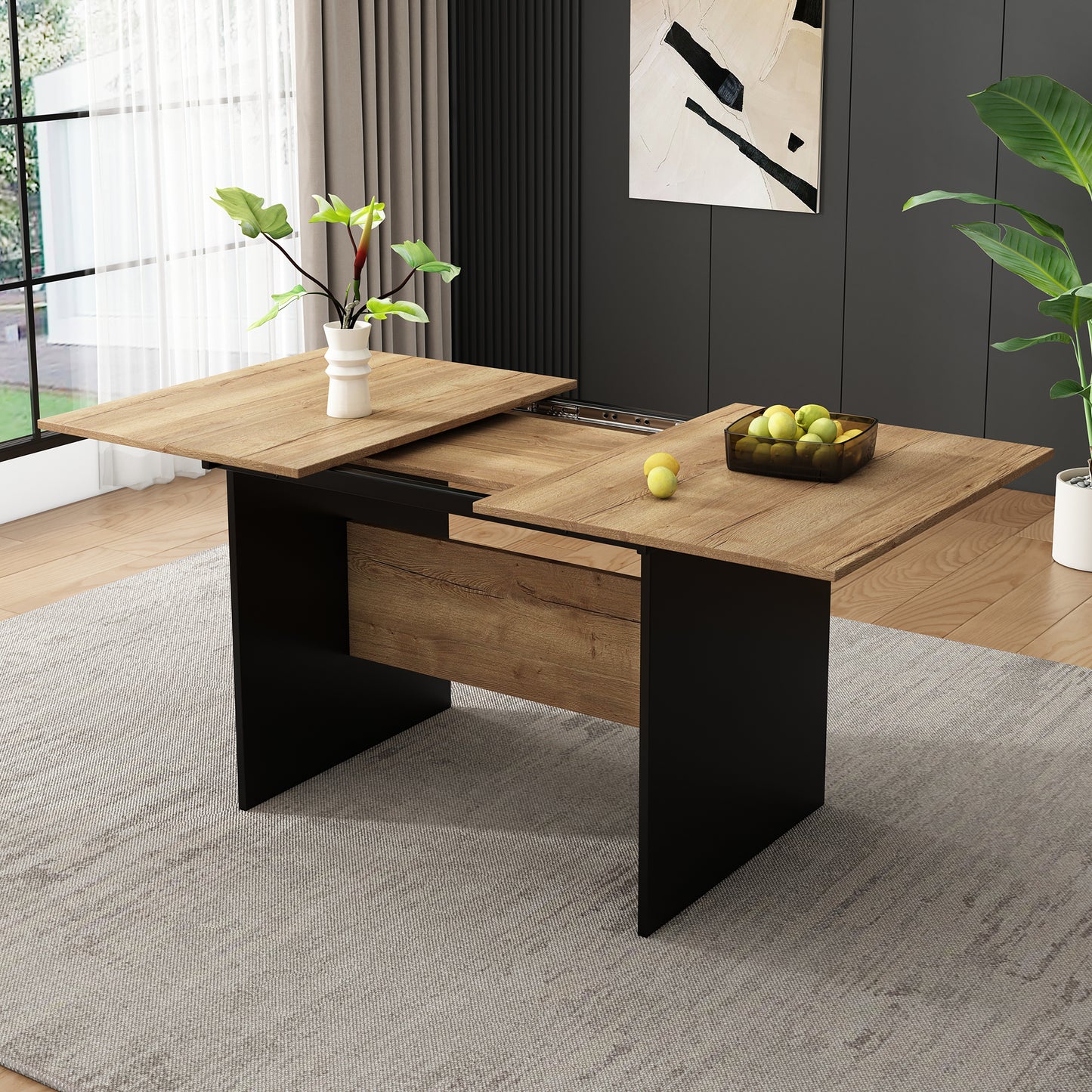 Gigab2b original image - Erweiterbarer Esstisch 140/180*80cm, geeignet für 4-6 Personen, Holzmaserung Rechteckiger Esstisch, Natürlicher, erweiterbarer Esstisch im minimalistischen Stil