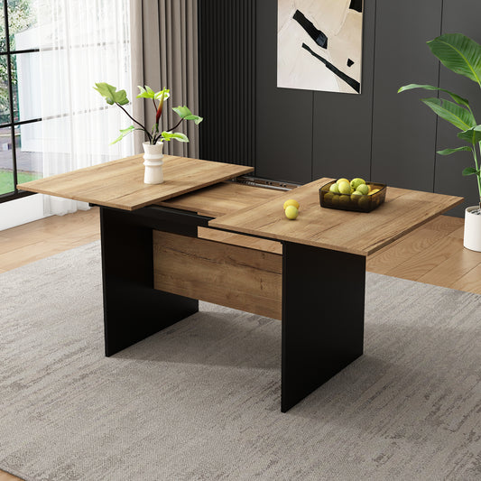 Gigab2b original image - Erweiterbarer Esstisch 140/180*80cm, geeignet für 4-6 Personen, Holzmaserung Rechteckiger Esstisch, Natürlicher, erweiterbarer Esstisch im minimalistischen Stil