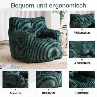 010-Soft gepolsterter Schaumstoff-Sitzsack mit Cord-Bezug, Grün