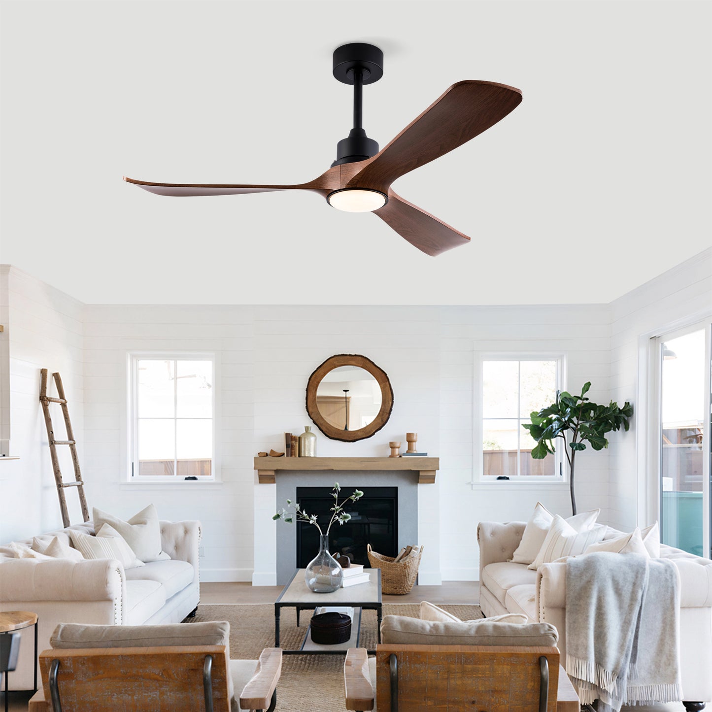 52-Zoll-Deckenventilator mit Licht und Fernbedienung, Speicherfunktion, 6-stufigem reversiblem DC-Motor, 3 ABS-Flügeln, moderner Innen- und Außen-Deckenventilator mit Licht für Schlafzimmer, Terrassen