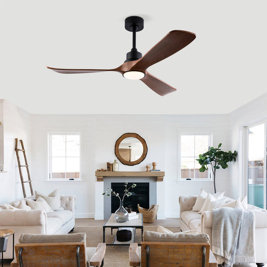 52-Zoll-Deckenventilator mit Licht und Fernbedienung, Speicherfunktion, 6-stufigem reversiblem DC-Motor, 3 ABS-Flügeln, moderner Innen- und Außen-Deckenventilator mit Licht für Schlafzimmer, Terrassen