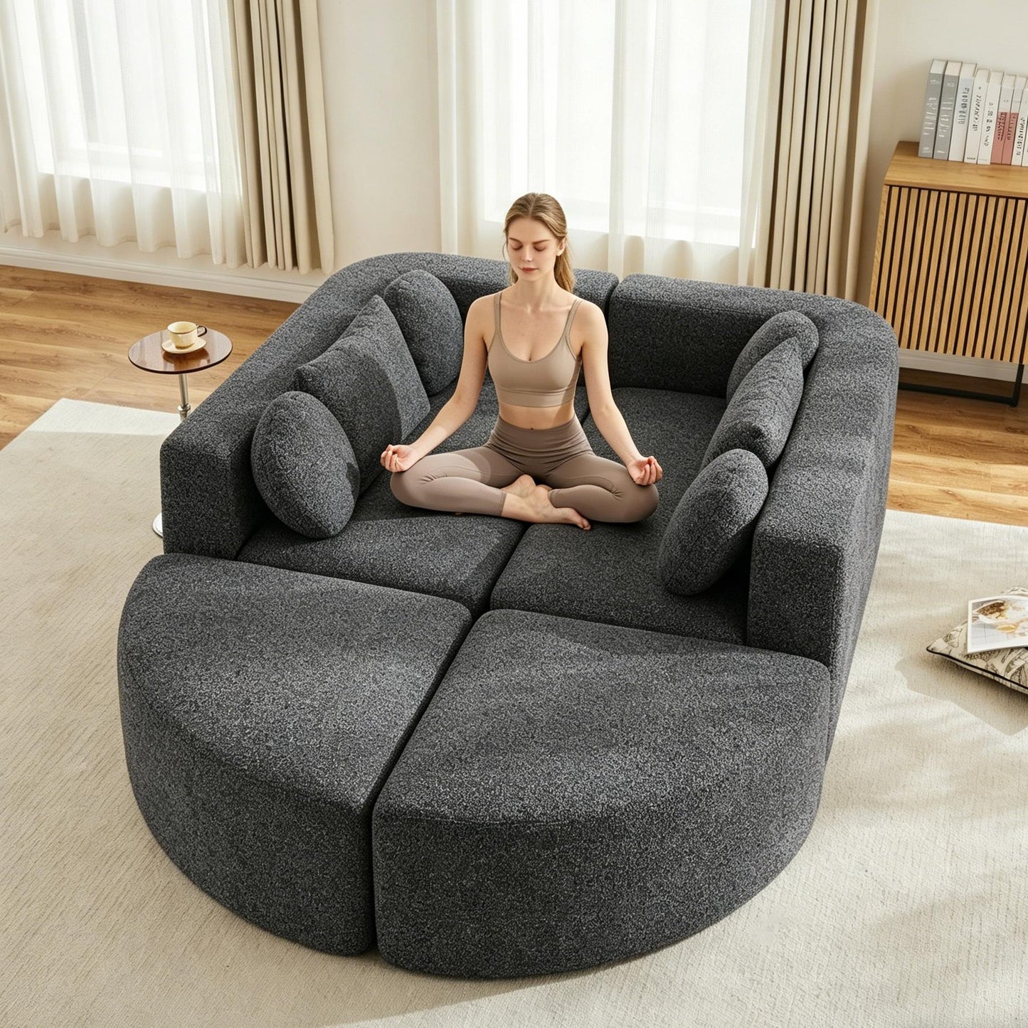 Gigab2b original image - Modulare Schlafcouch mit Schlaffunktion, Vollkomprimierte Cloud Couch, Chenille, Ohne Montage,Schwarz,B292 x T165x H68 cm