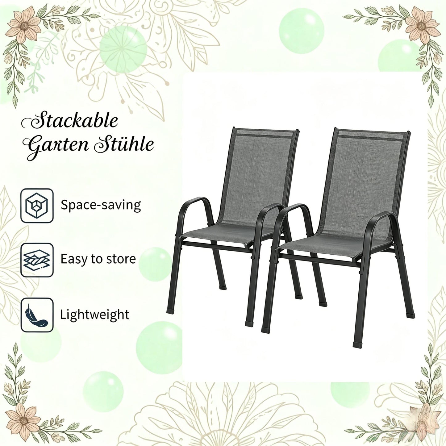 Balkon Chiar,Garten Chiar mit Hohem Rücken,Stapelbarer Stuhl im Freien(nur 2PCS Stühle)