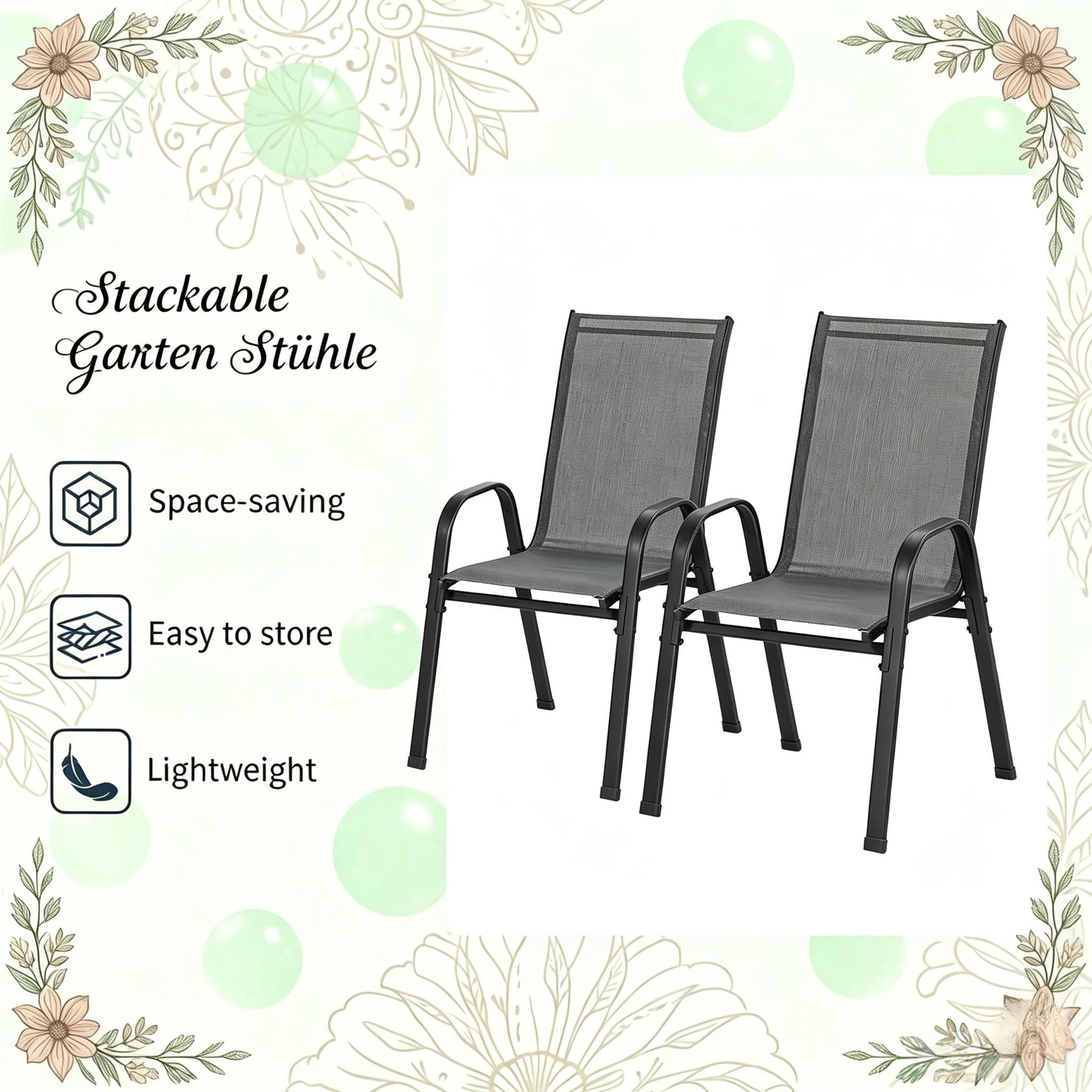 Balkon Chiar,Garten Chiar mit Hohem Rücken,Stapelbarer Stuhl im Freien(nur 2PCS Stühle)