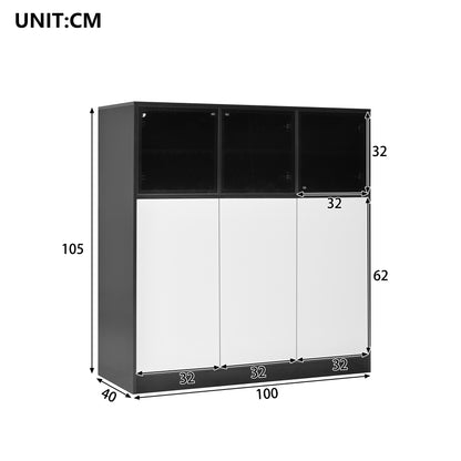 Sideboard,Küchenschrank, Aufbewahrungsschrank. Geeignet für Wohnzimmer, Küche, Esszimmer, mit Beleuchtung, 3 Glastüren, 3 weiße Türen, 100 x 40 x 105 cm, (Old Sku: N657P36865556S)
