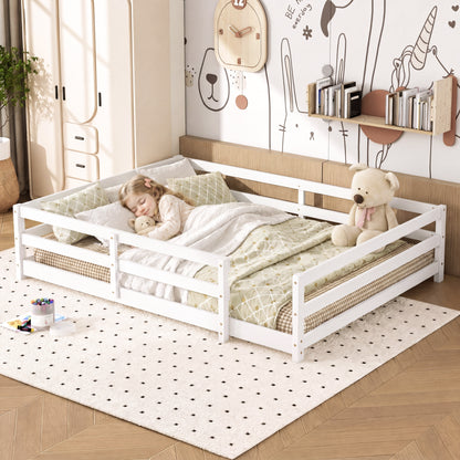 Gigab2b original image - Montessori Bodenbett mit 4-Seiten-Gitter – Vollflächig, kein Lattenrost benötigt, Kiefernholz, einfach aufzubauen (140x200 cm, weiß)