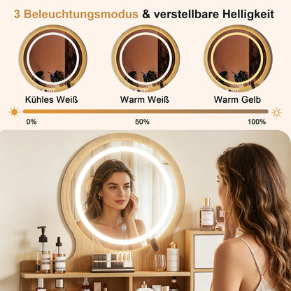 LED Vanity Mirror with Lighting and Cushion Stool