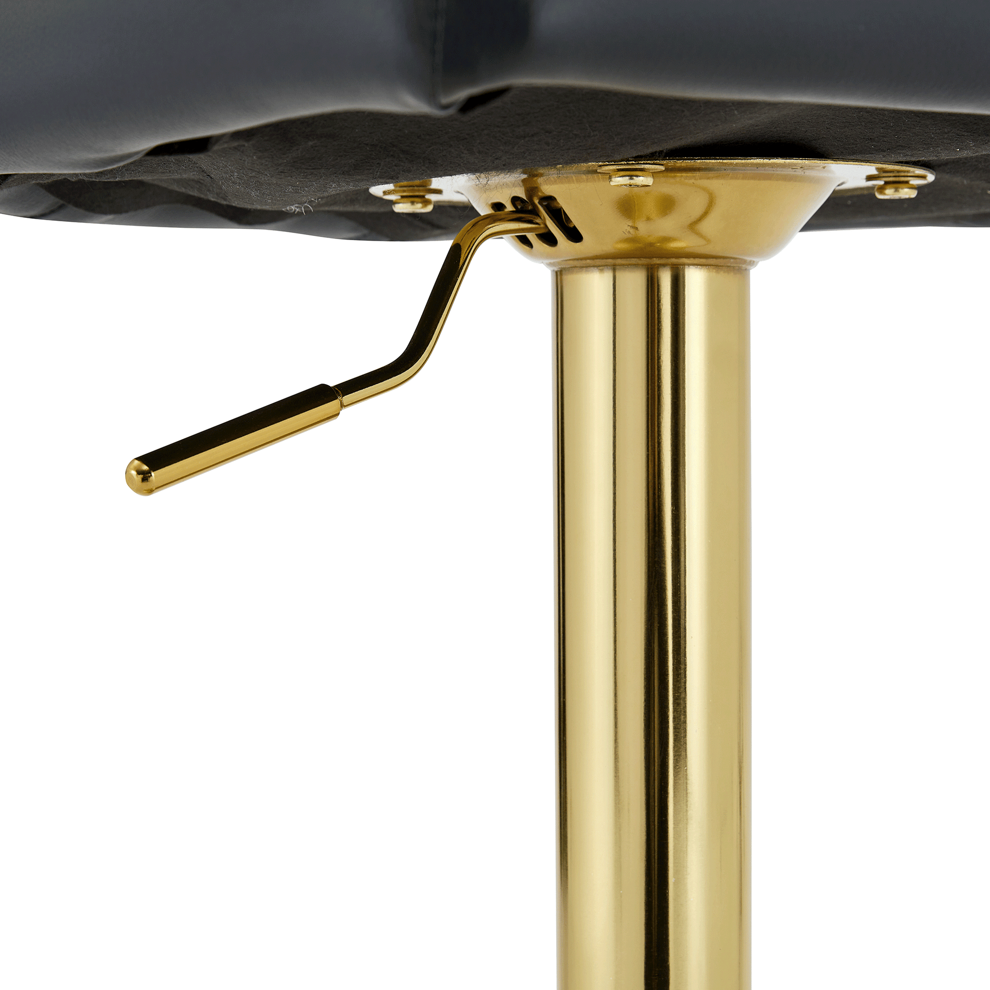 Barhocker höhenverstellbar 62-83cm, 360° drehbarer Barstuhl mit Rückenlehne & Fußstütze, Ergonomischer Küchenhocker aus schwarzem Kunstleder, belastbar bis 136kg, Gold-Chrom Finish