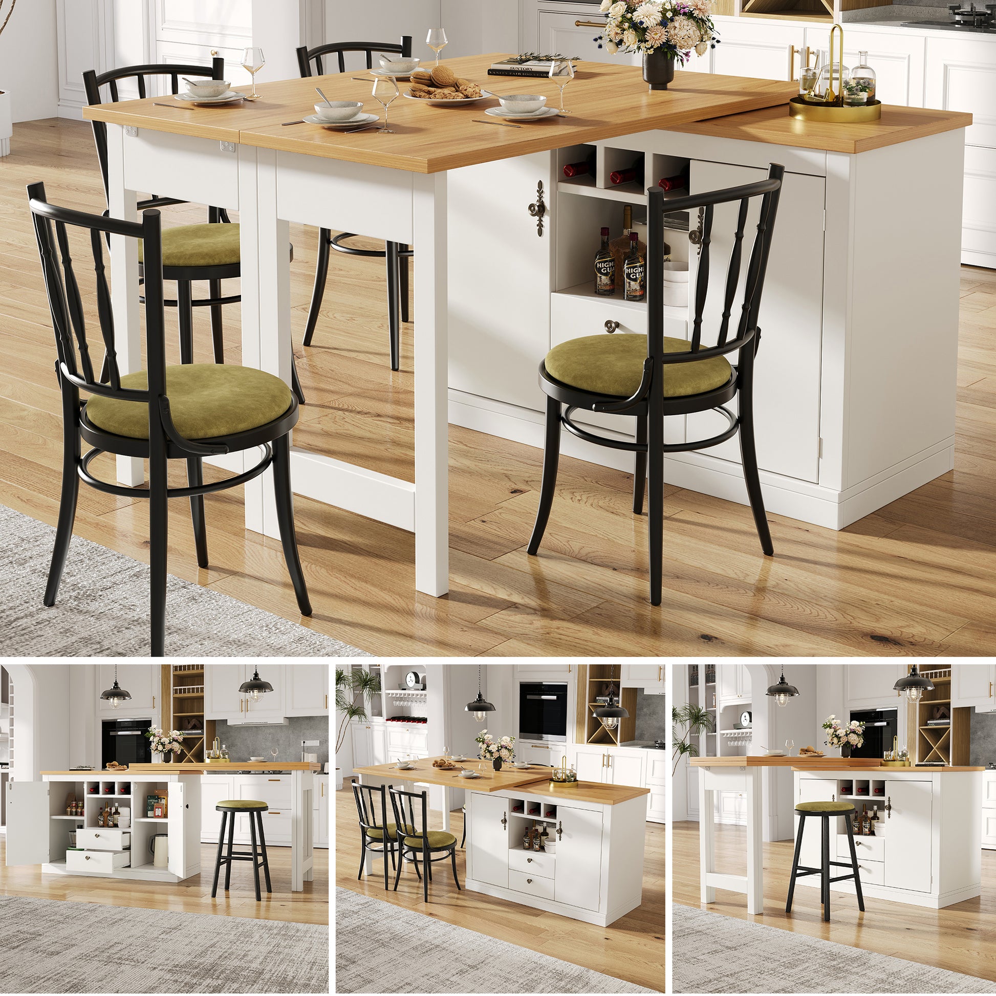 Gigab2b original image - Hochwertiger Ausziehbarer Bartisch mit 360° Drehfunktion und Stauraum, Längenverstellbar von 120-180cm, Wohnzimmer, Esszimmer, Homeoffice, schwarzer ausziehbarer Design-Stehtisch, Weiß