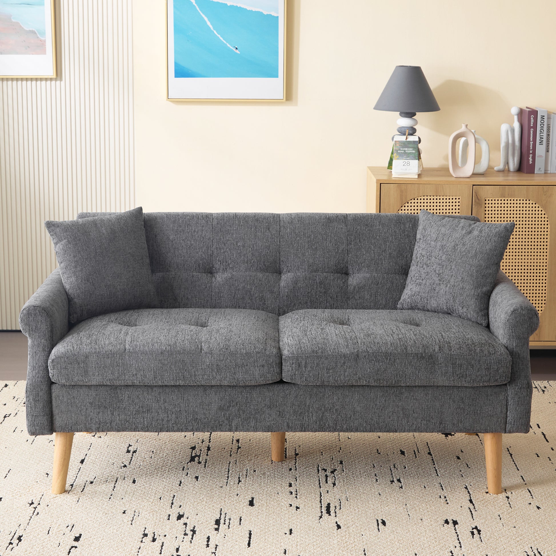 Gigab2b original image - Modernes Design, Polstermöbel, Chenille-Stoff, Doppelsofa, Polstersofa, Sofa mit dicken Kissen, geeignet für Wohnzimmer, Schlafzimmer, Wohnung usw.  Video verfügbar