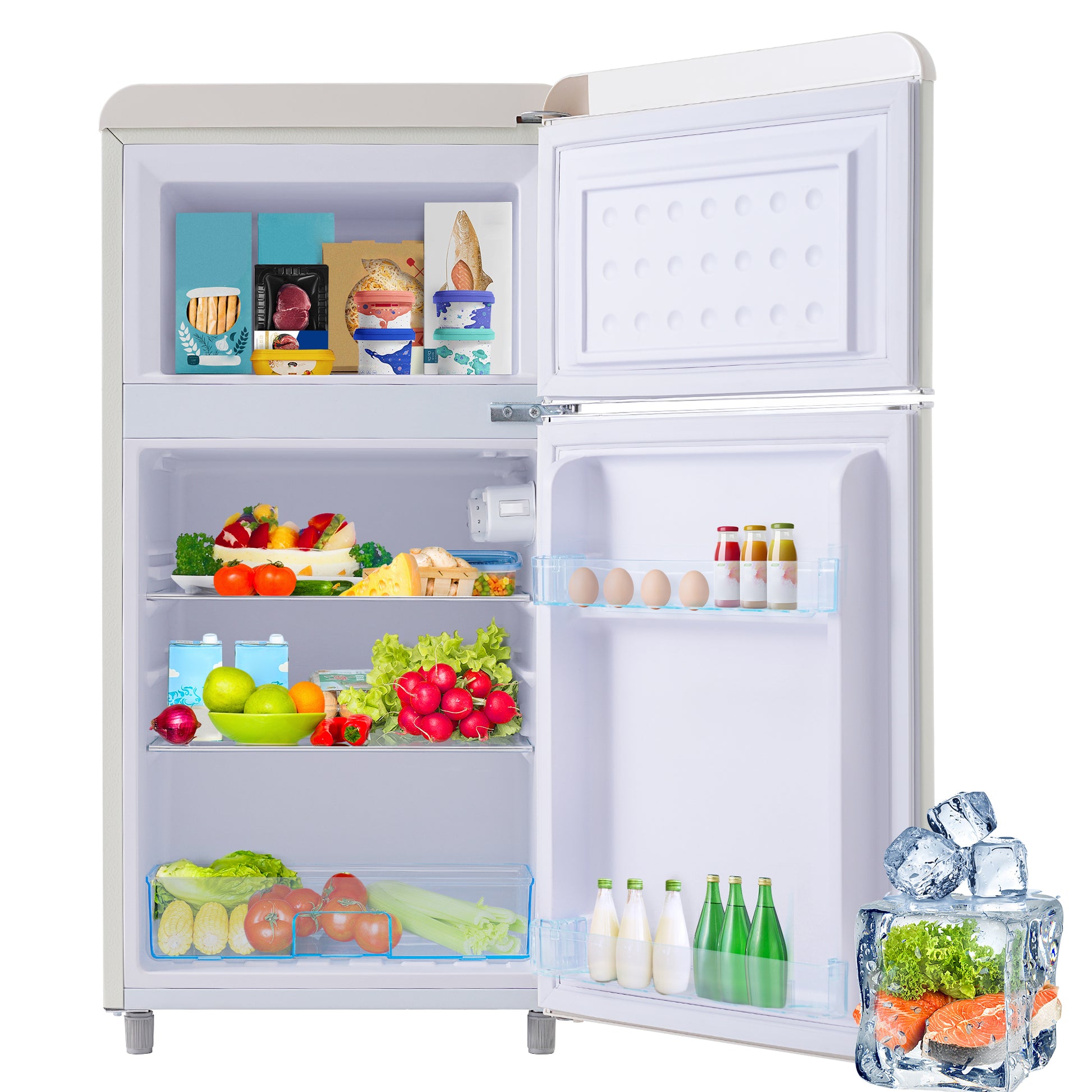 Gigab2b original image - Retro-Kühlschrank, oberer und unterer Doppeltür-Kühlschrank, 72 Liter Gesamtvolumen, mit 21 Liter Gefriervolumen, 120 kWh/Jahr, LED-Licht. Erhältlich in verschiedenen Farben. [Energieklasse E]