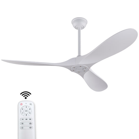 52-Zoll weißer Deckenventilator ohne Licht mit Fernbedienung, ABS-Flügeln, reversiblem Gleichstrommotor, Timer-Funktion, moderner Innen- und Außen-Deckenventilator für Schlafzimmer, Wohnzimmer, Terras