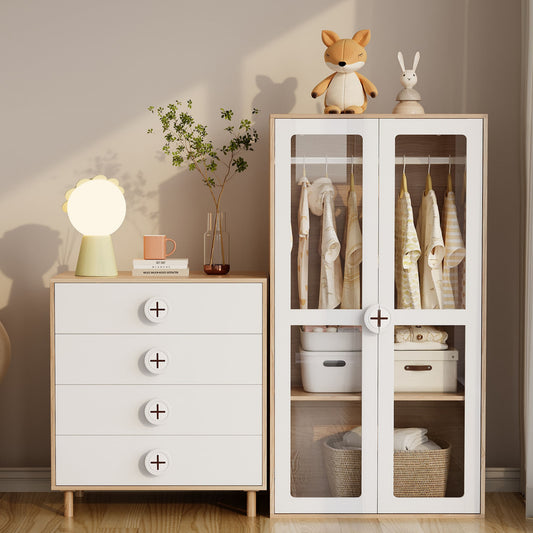 Gigab2b original image - Kleiderschrank, Kombinationskleiderschrank, Kleiderschrank + Kommode ,Schlafzimmermöbelset, Nachtschränkchen-Kleiderschrank-Kombination ,Umweltfreundliche Lackierte Platten + Spanplatte, Weiß