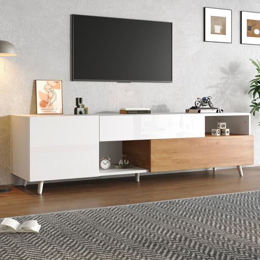 180*38*50cm Fernsehschrank, Lowboard Schrank mit unterer Tür und 1 Schublade,TV-Schrank mit 7 Ablagefächern,Hochglanz-TV-Board, Fernsehtisch,Wohnzimmerkommode,Geeignet für Fernseher um die 75 Zoll