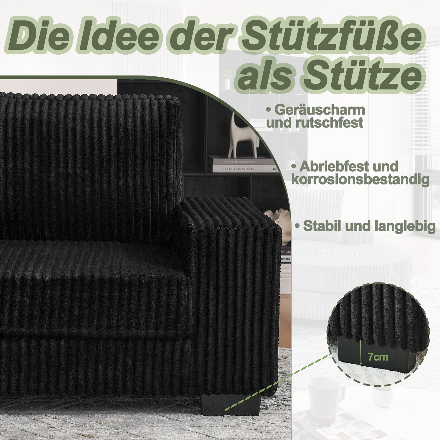 L-formiges Ecksofa 4-Sitzer Sofa, 256 5 x 133 , Klassisches Corduroy, Modulares Design mit Ovalem Hocker, 2