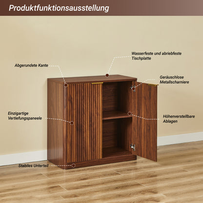 Modernes Sideboard mit Vertiefungspanelen & höhenverstellbaren Ablagen, TV-Schrank oder Buffet für Wohnzimmer & Esszimmer, wasserfeste Platte, 80x40x80 cm, Braun