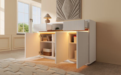 Sideboard Weiß mit LED 140x40x85 cm, Kommode mit 2 Schubladen und 3 Türen, Schrank mit verstellbaren Einlegeböden, moderner Wohnzimmerschrank Flur Küchenschrank