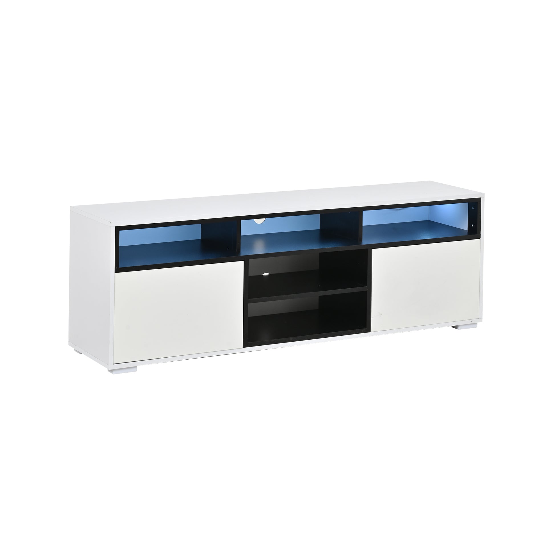 150 × 35 × 50 cm LED-TV-Bank aus Hochglanz-Spanplatte, Modernes Lowboard mit Stauraum für kleine Wohnzimmer,Unterschrank mit zwei Türen,8 Lagerräume,Speziell für kleine Wohnungen konzipiert