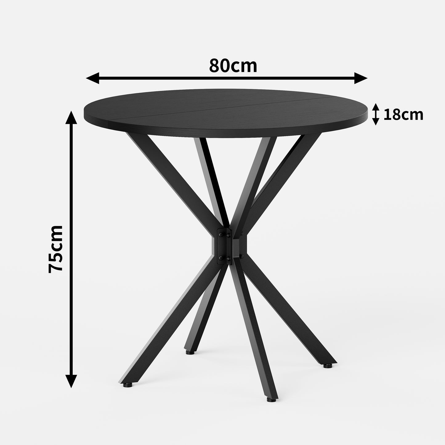 Runder Tisch mit X-Beinen, 80 cm - Küchen- und Esstisch für Homeoffice, Balkon oder als Couchtisch - Schwarz