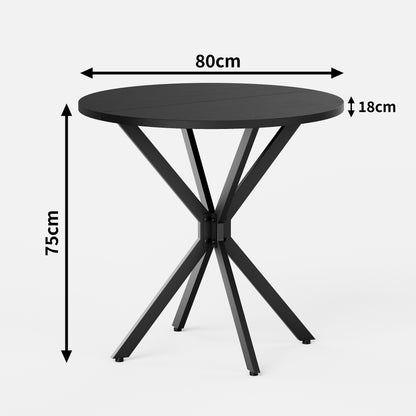 Runder Tisch mit X-Beinen, 80 cm - Küchen- und Esstisch für Homeoffice, Balkon oder als Couchtisch - Schwarz