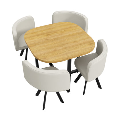 Esstisch und Stuhlset fur 4 Personen,bestehend aus einem Esstisch 85 x 85 cm und vier mit Leinen bezogenen