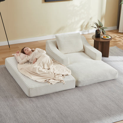 Modern minimalist corduroy lazy lounge chair, spacious single sofa lounge chair, living room and bedroom leisure sofa, double-layer design, expandable into a bed
