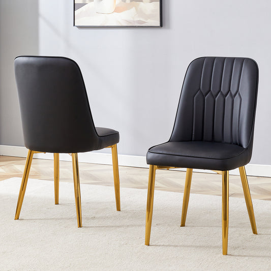 Gigab2b original image - Zwei schwarze Kunstleder-Esszimmerstühle: Modernes und minimalistisches Design, ausgestattet mit verbreiterter Sitzfläche, Rückenlehne und rutschfesten Metallfüßen, geeignet für Esszimmer und Küche.