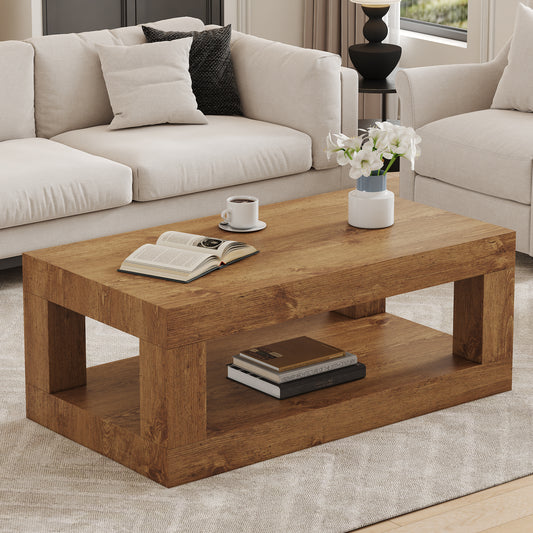 Gigab2b original image - Moderner 2-stufiger Couchtisch für Wohnzimmermöbel, rechteckiger Mitteltisch mit offenem Lageregal. Der doppelschichtige Couchtisch besteht aus MDF-Material. Stabil und langlebig, einfache Montage