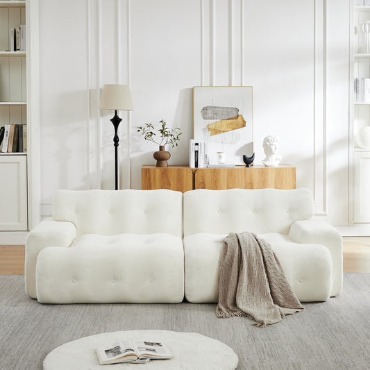 Cloud Sofa, übergroßer Zweisitzer – Breite Armlehnen und modernes Design mit Knopfverzierung. Geschwungenes Sofa, geeignet für Wohnzimmer und Wohnungen. Keine Montage erforderlich.beige